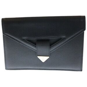 Yves Saint Laurent Black Leather Clutch with Gold Accent